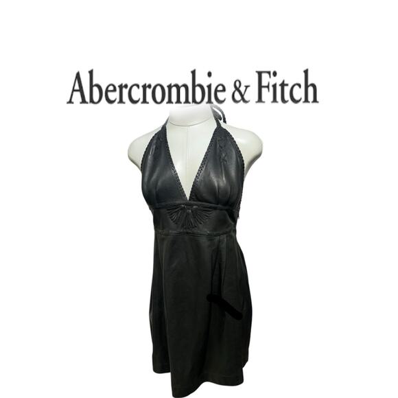 Abercrombie & Fitch Black Leather Halter Mini Dress - Picture 1 of 7